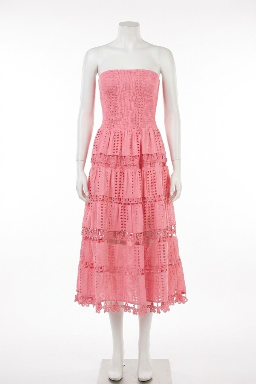 NEW STRUT & BOLT lena eyelet midi dress in confetti pink